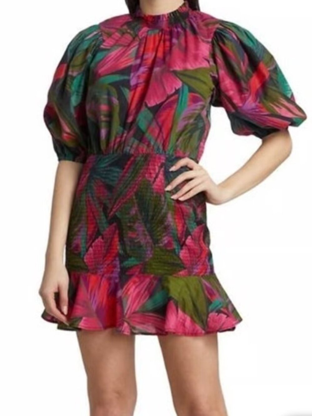 NWOT Farm Rio Midnight Leaves Mini Smocked Mini Dress. Size M
